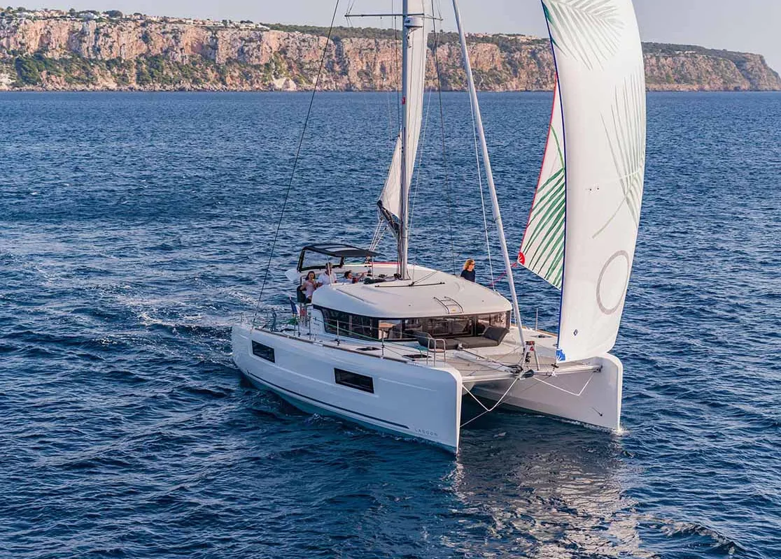Exterior view of Sunset, a Lagoon 40 catamaran at Figari/Golfo Aranci, Italy