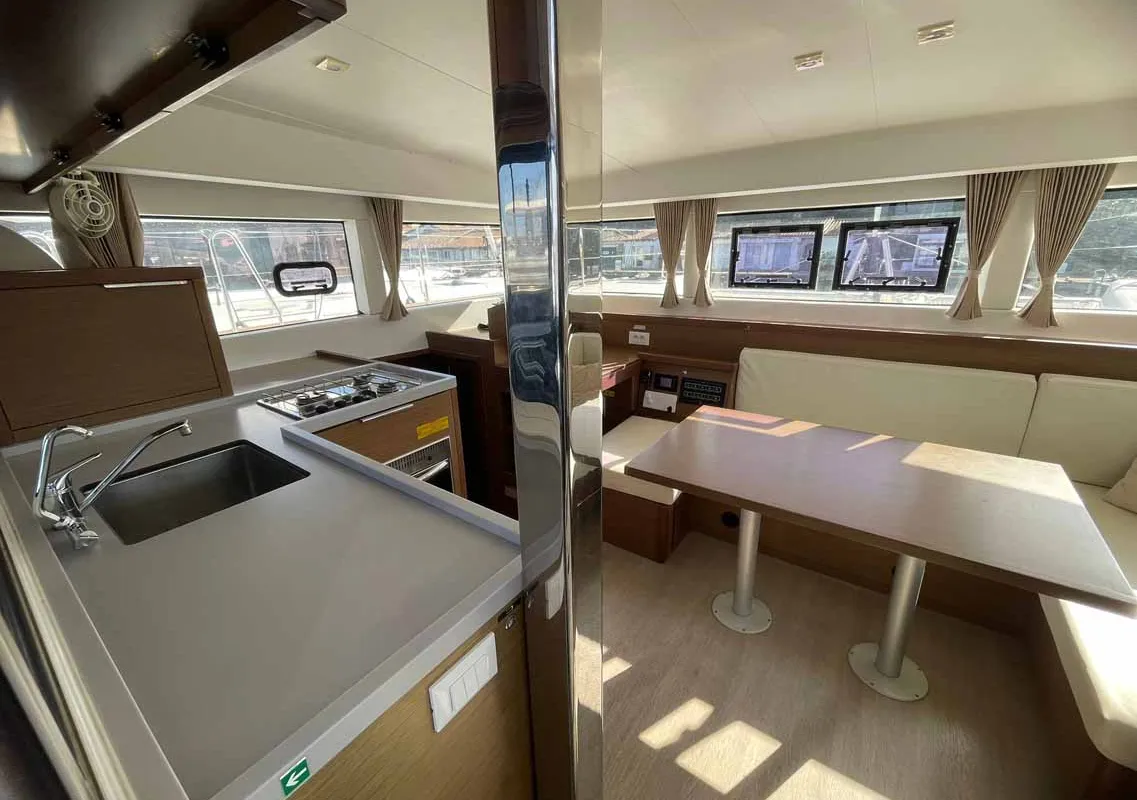 Galley of Sunset, a Lagoon 40 catamaran at Figari/Golfo Aranci, Italy