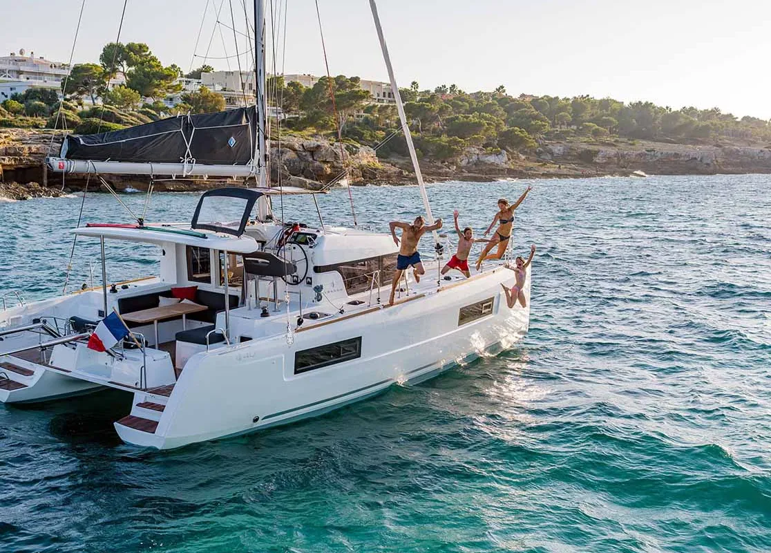 Exterior view of Sunset, a Lagoon 40 catamaran at Figari/Golfo Aranci, Italy