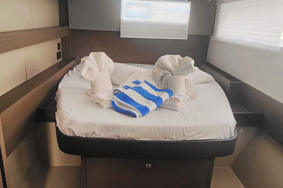 Cabin on Maria del Mar, a Leopard 50 catamaran at Procida, Italy