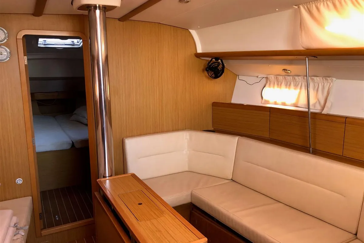 Salon of Waterproof, a Jeanneau Sun Odyssey 42 i sailboat at Lavreotiki Municipal Unit, Greece