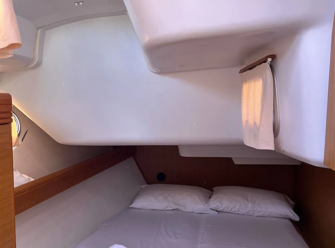 Cabin on Waterproof, a Jeanneau Sun Odyssey 42 i sailboat at Lavreotiki Municipal Unit, Greece