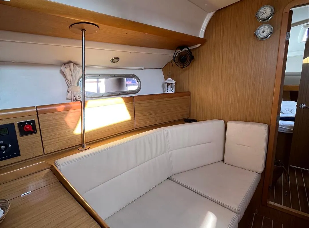 Salon of Waterproof, a Jeanneau Sun Odyssey 42 i sailboat at Lavreotiki Municipal Unit, Greece