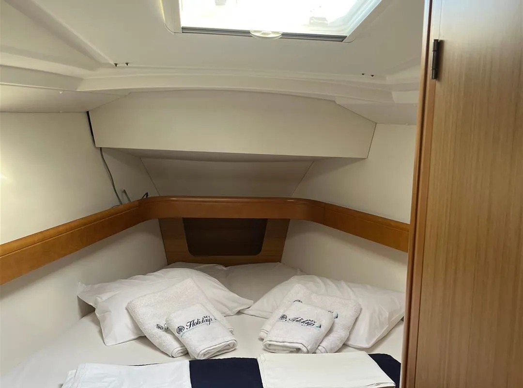 Cabin on Waterproof, a Jeanneau Sun Odyssey 42 i sailboat at Lavreotiki Municipal Unit, Greece