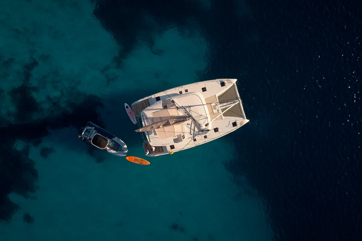 Exterior view of Brighter Star, a Lagoon 46 catamaran at Trogir, Croatia