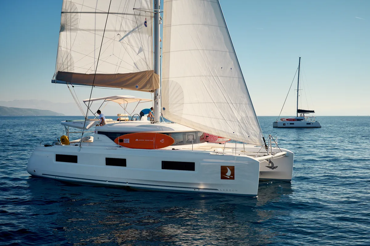 Exterior view of Brighter Star, a Lagoon 46 catamaran at Trogir, Croatia