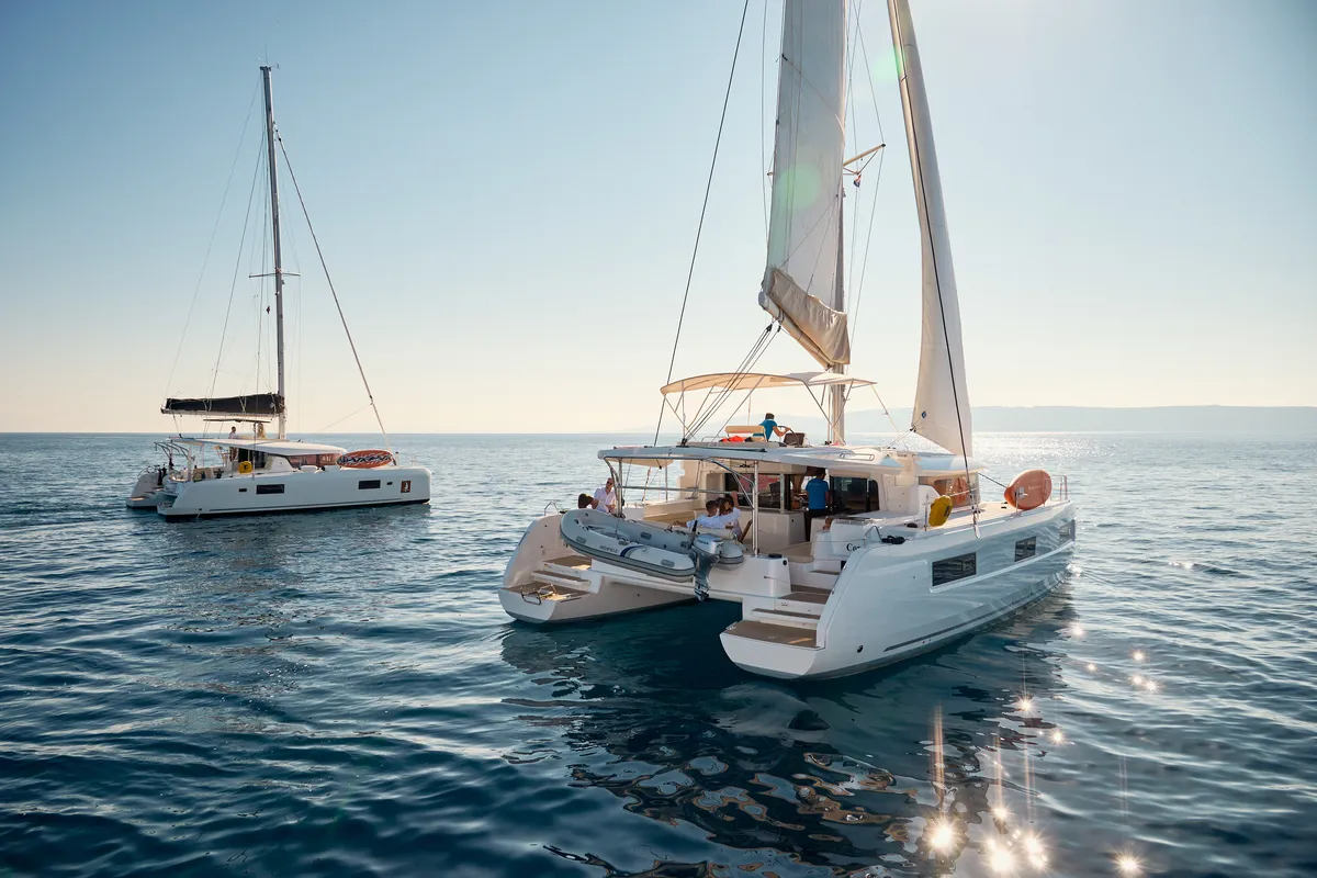 Exterior view of Brighter Star, a Lagoon 46 catamaran at Trogir, Croatia