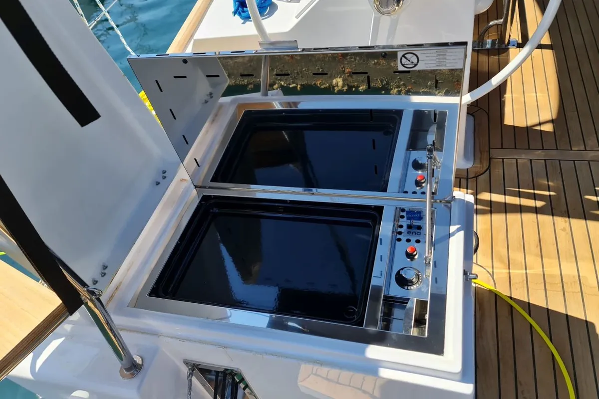 Deck of Oxygen, a Elan Impression 45.1 sailboat at Trogir, Croatia