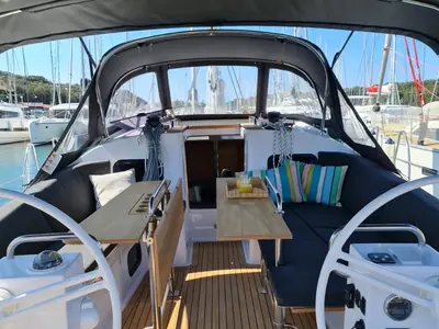 Cockpit of Oxygen, a Elan Impression 45.1 sailboat at Trogir, Croatia