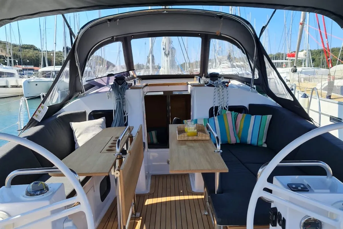 Cockpit of Oxygen, a Elan Impression 45.1 sailboat at Trogir, Croatia
