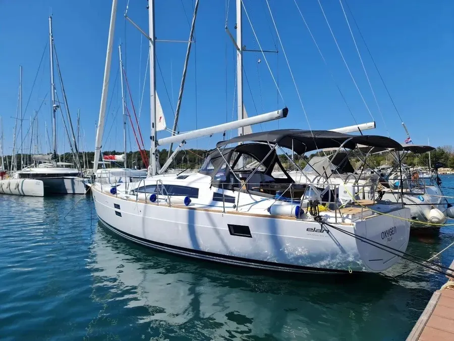 Exterior view of Oxygen, a Elan Impression 45.1 sailboat at Trogir, Croatia