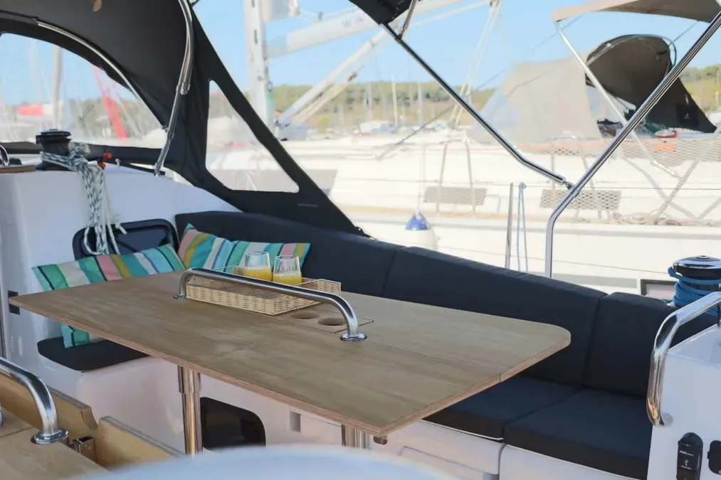 Deck of Oxygen, a Elan Impression 45.1 sailboat at Trogir, Croatia