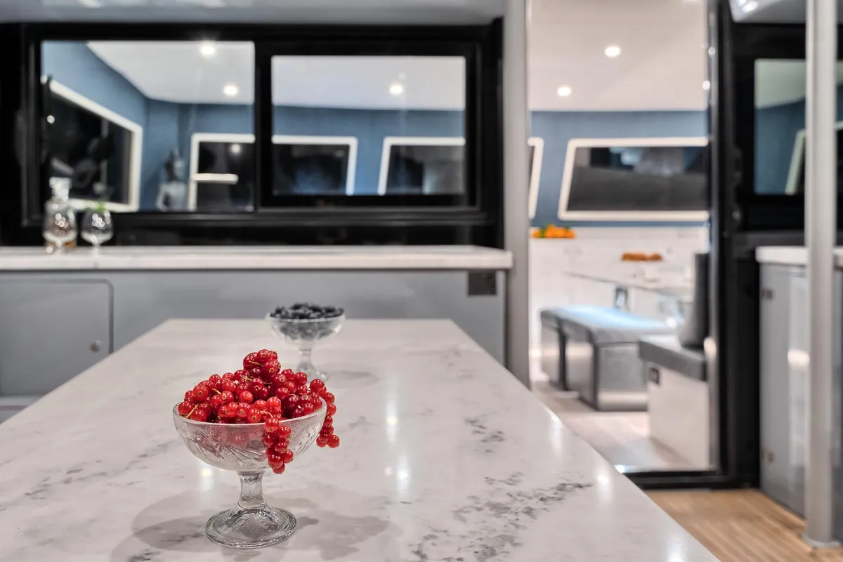 Salon of Luna 49, a catamaran at Split, Croatia