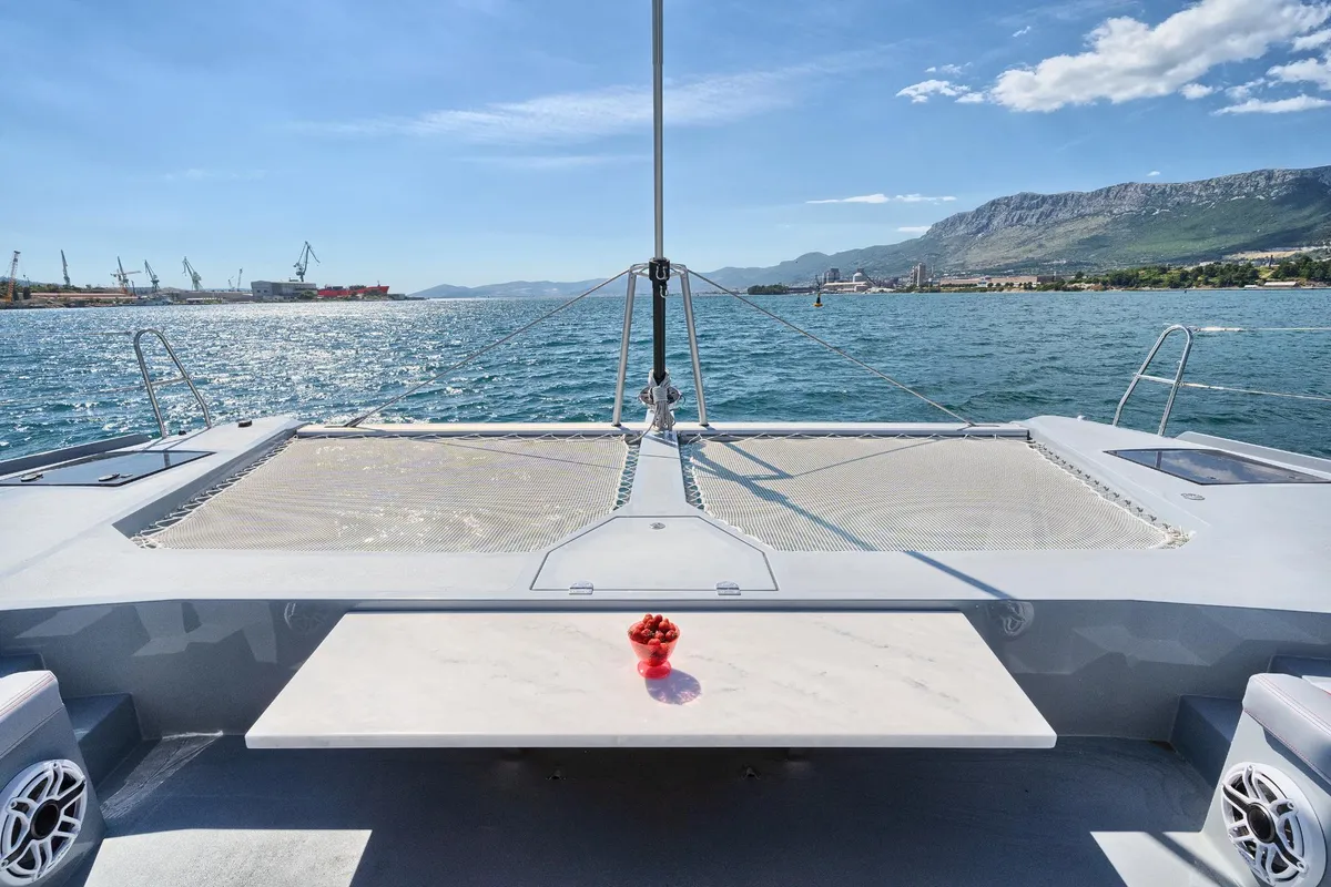 Deck of Luna 49, a catamaran at Split, Croatia