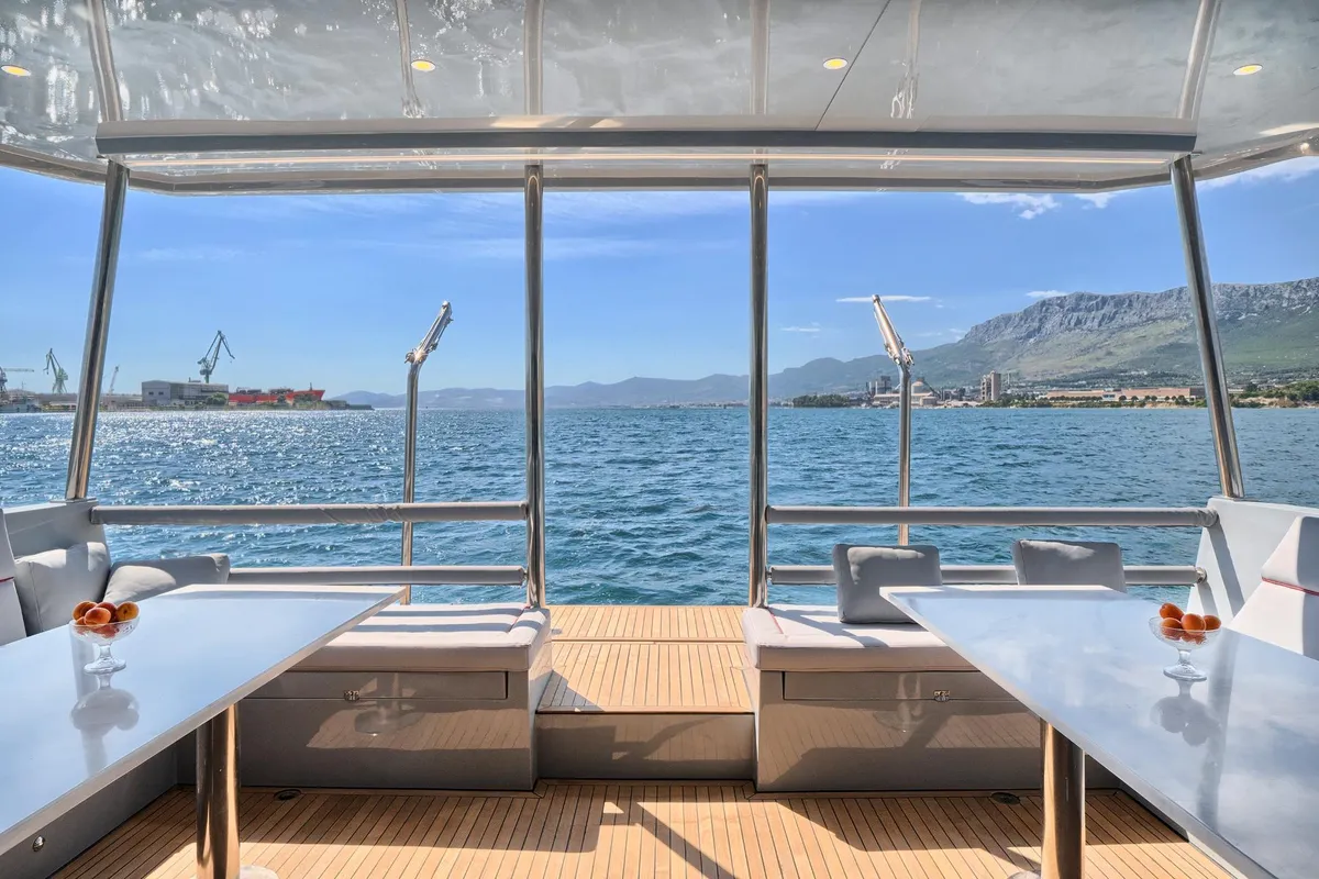 Deck of Luna 49, a catamaran at Split, Croatia