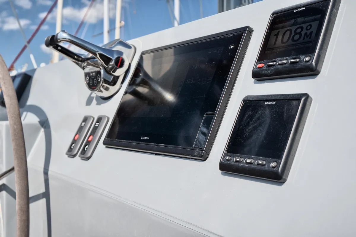 Cockpit of Luna 49, a catamaran at Split, Croatia
