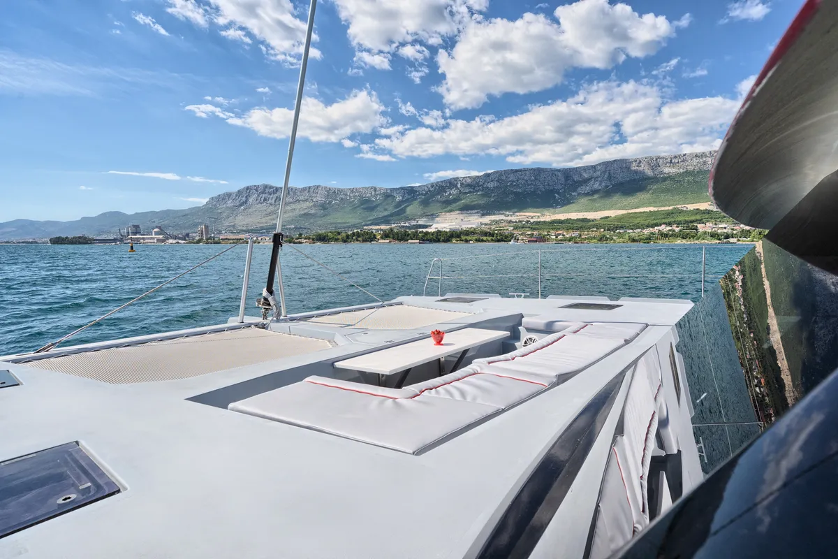 Deck of Luna 49, a catamaran at Split, Croatia