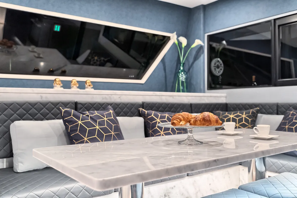 Salon of Luna 49, a catamaran at Split, Croatia