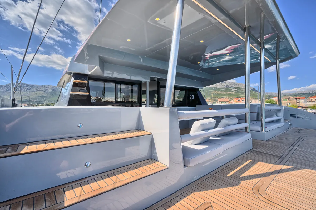 Deck of Luna 49, a catamaran at Split, Croatia