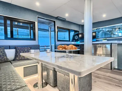 Salon of Luna 49, a catamaran at Split, Croatia