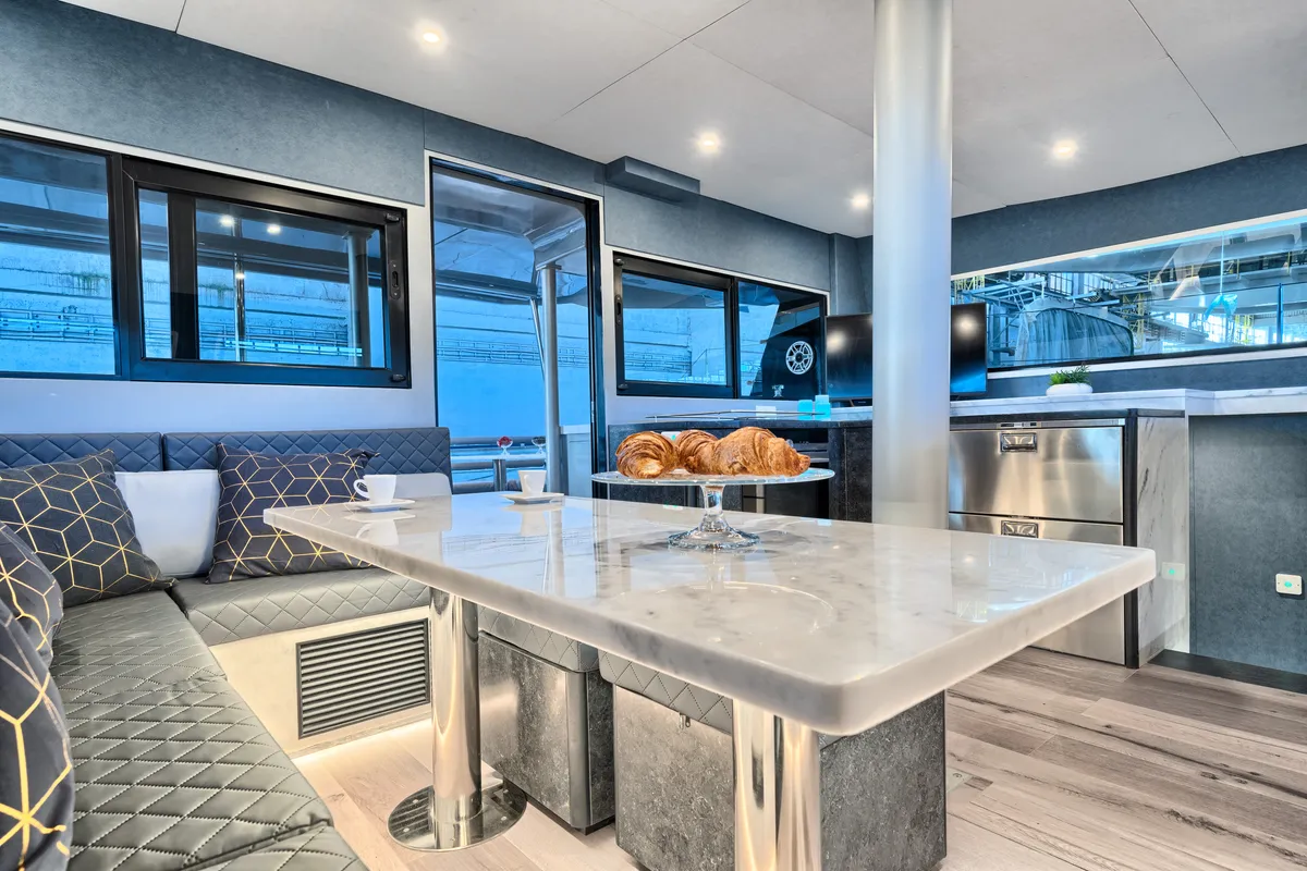 Salon of Luna 49, a catamaran at Split, Croatia