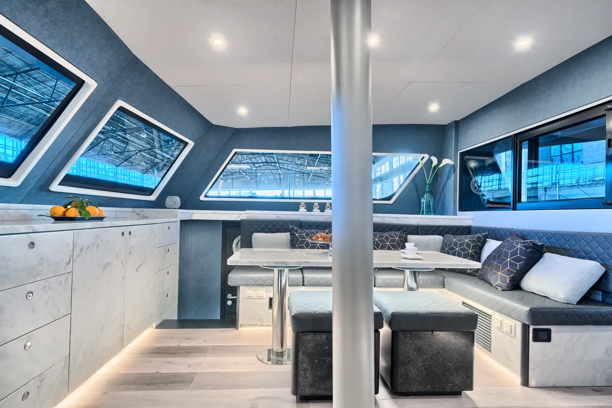 Salon of Luna 49, a catamaran at Split, Croatia