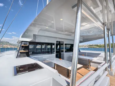 Deck of Luna 49, a catamaran at Split, Croatia