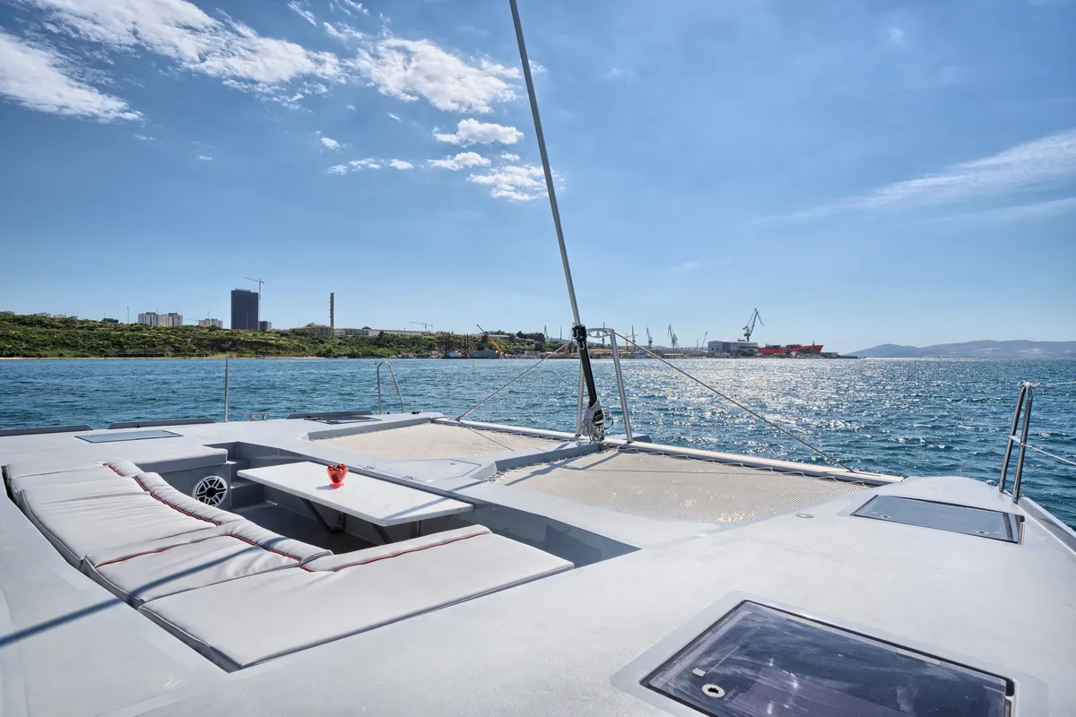 Deck of Luna 49, a catamaran at Split, Croatia