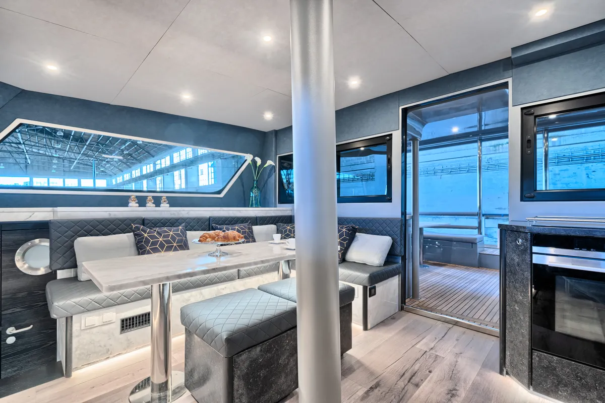Salon of Luna 49, a catamaran at Split, Croatia