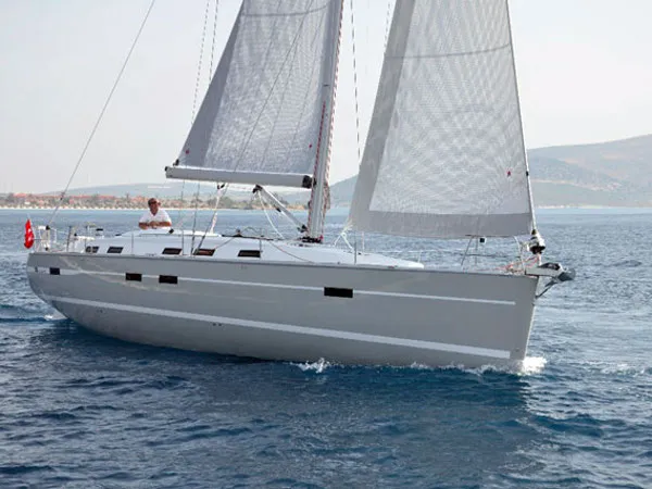 Exterior view of Fija, a Bavaria Cruiser 50 sailboat at Sukošan, Croatia