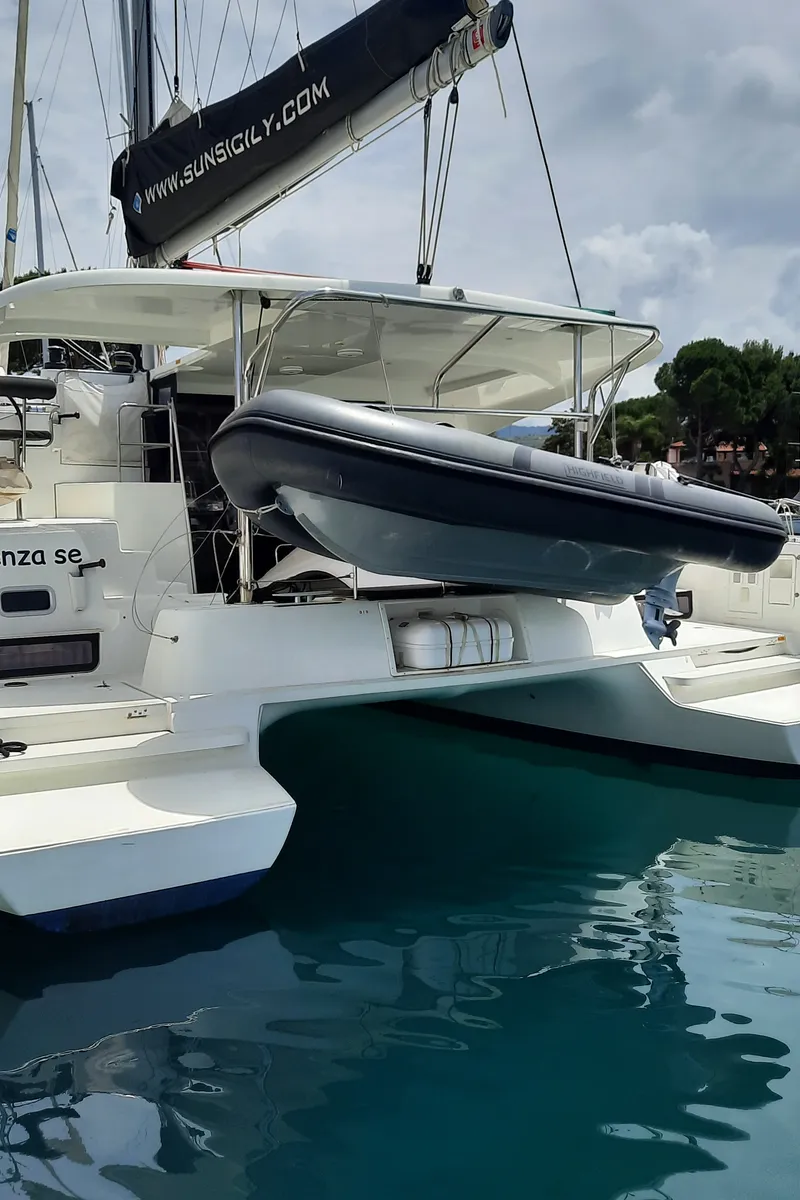 Exterior view of Senza Sosta, a Lagoon 42 catamaran at Tonnarella, Italy