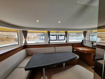 Salon of Senza Sosta, a Lagoon 42 catamaran at Tonnarella, Italy