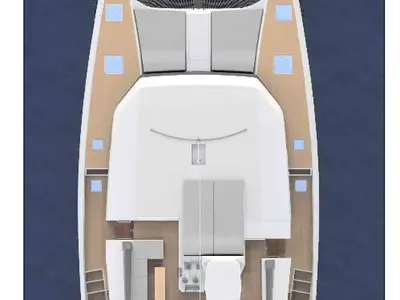 Floor plan of Angela, a Dufour 48 Catamaran catamaran at Salerno, Italy