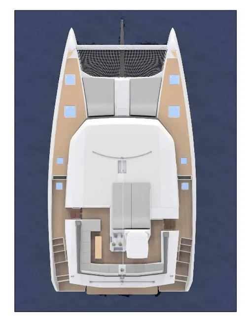 Floor plan of Angela, a Dufour 48 Catamaran catamaran at Salerno, Italy