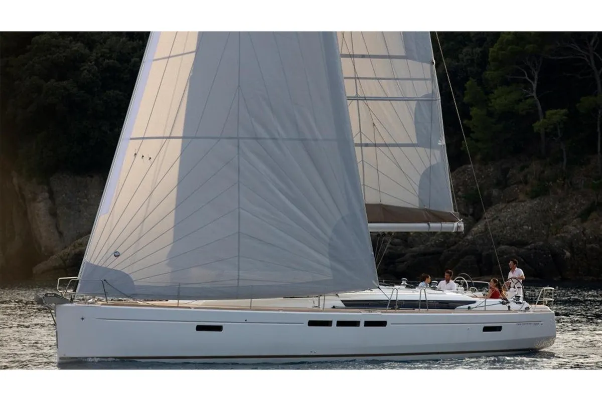 Exterior view of Lucky Slot, a Jeanneau Sun Odyssey 509 sailboat at Athens, Greece