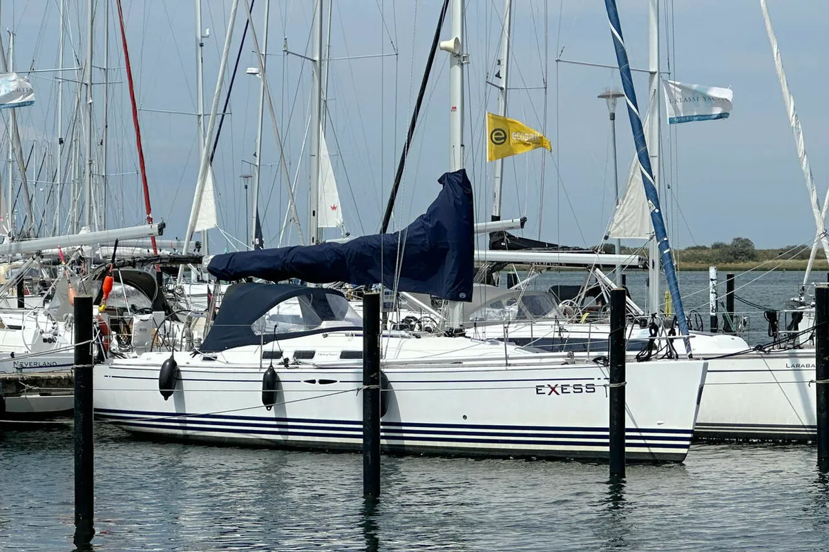 Exterior view of eXess, a X-Yachts X-37 sailboat at Barth, Germany