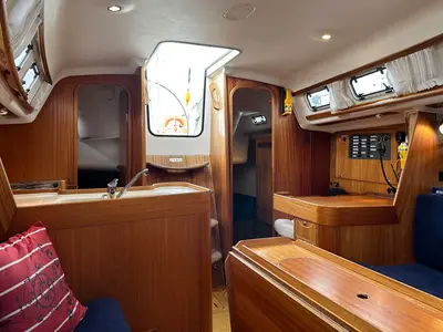Salon of X-Yachts X-37, a sailboat at Barth, Germany