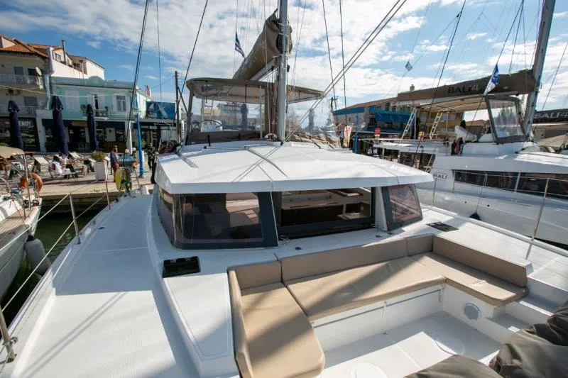 Deck of Fortuna II, a Bali 4.1 catamaran at Marpissa, Greece