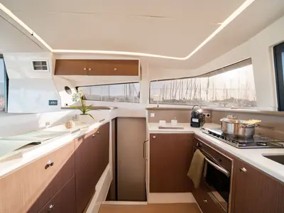 Galley of Fortuna II, a Bali 4.1 catamaran at Marpissa, Greece