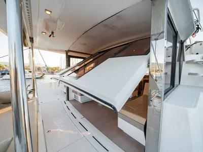 Deck of Fortuna II, a Bali 4.1 catamaran at Marpissa, Greece