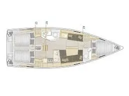 Floor plan of FOURTEEN, a Hanse 388 sailboat at Fisksätra, Sweden