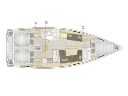 Floor plan of FOURTEEN, a Hanse 388 sailboat at Fisksätra, Sweden