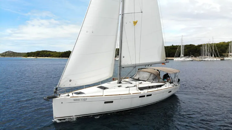 Exterior view of Anna, a Jeanneau Sun Odyssey 479 sailboat at Općina Rogoznica, Croatia