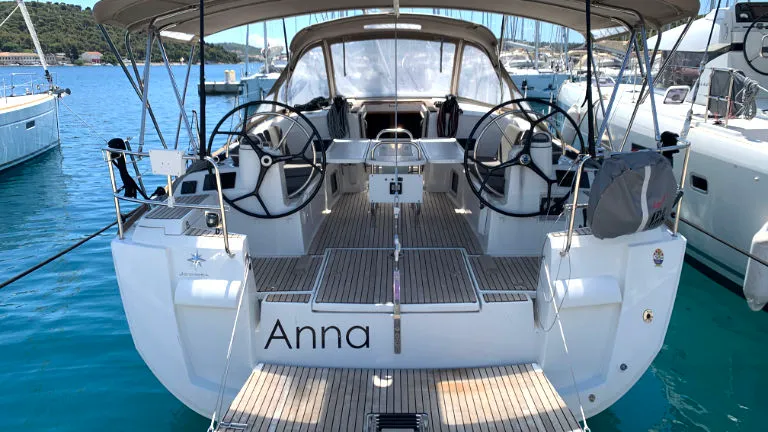 Cockpit of Anna, a Jeanneau Sun Odyssey 479 sailboat at Općina Rogoznica, Croatia