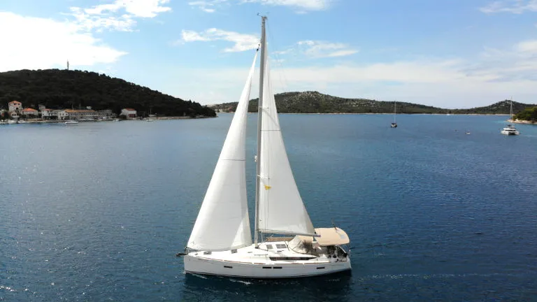 Exterior view of Anna, a Jeanneau Sun Odyssey 479 sailboat at Općina Rogoznica, Croatia
