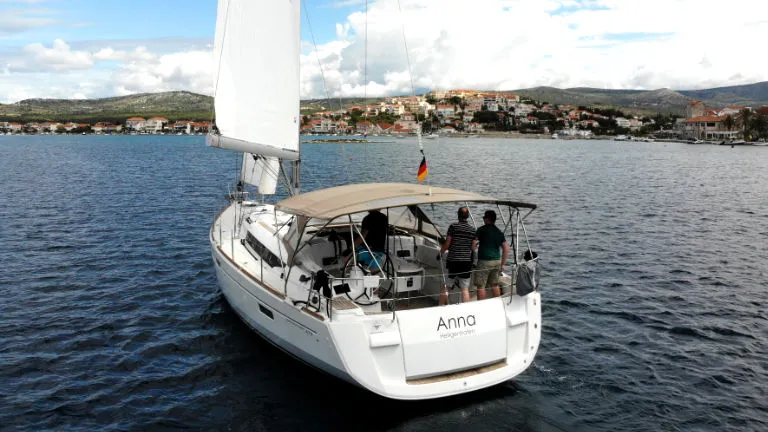 Exterior view of Anna, a Jeanneau Sun Odyssey 479 sailboat at Općina Rogoznica, Croatia
