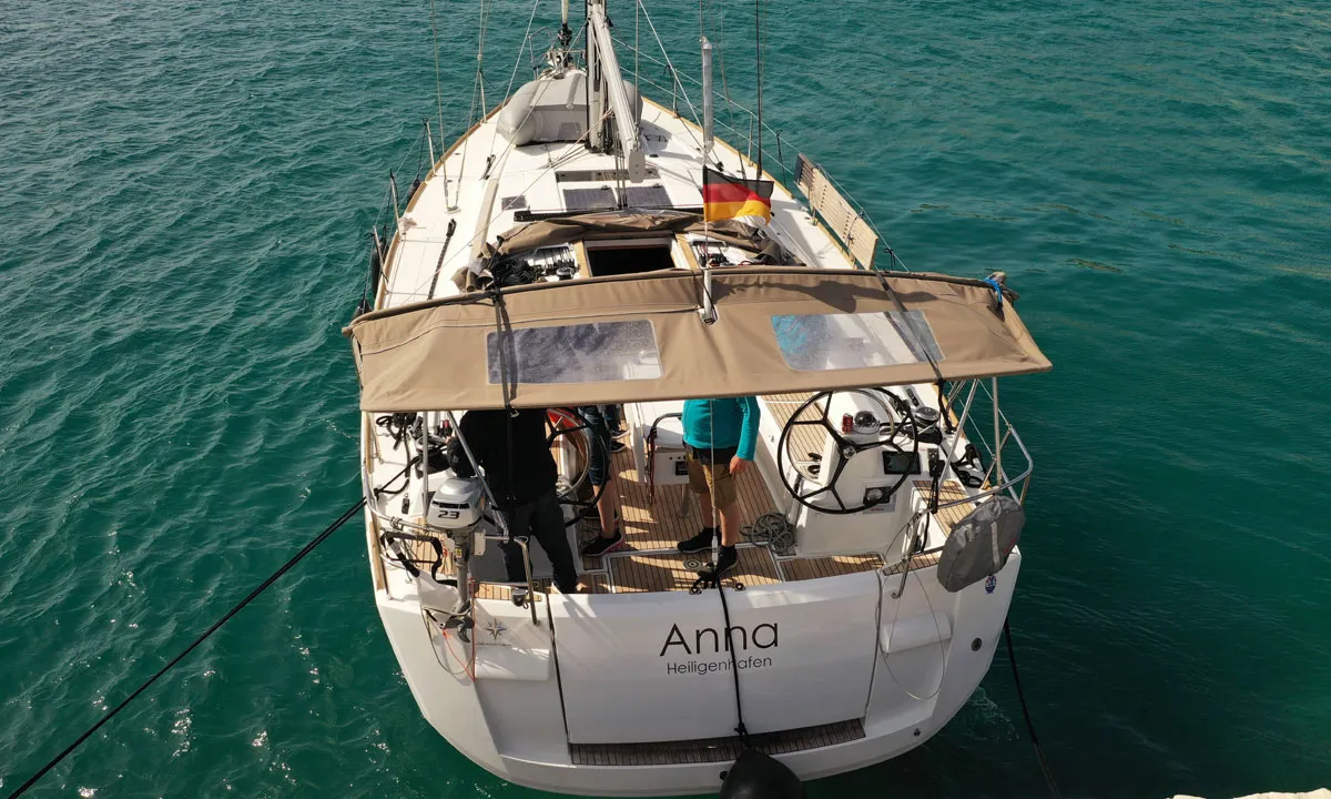 Deck of Anna, a Jeanneau Sun Odyssey 479 sailboat at Općina Rogoznica, Croatia