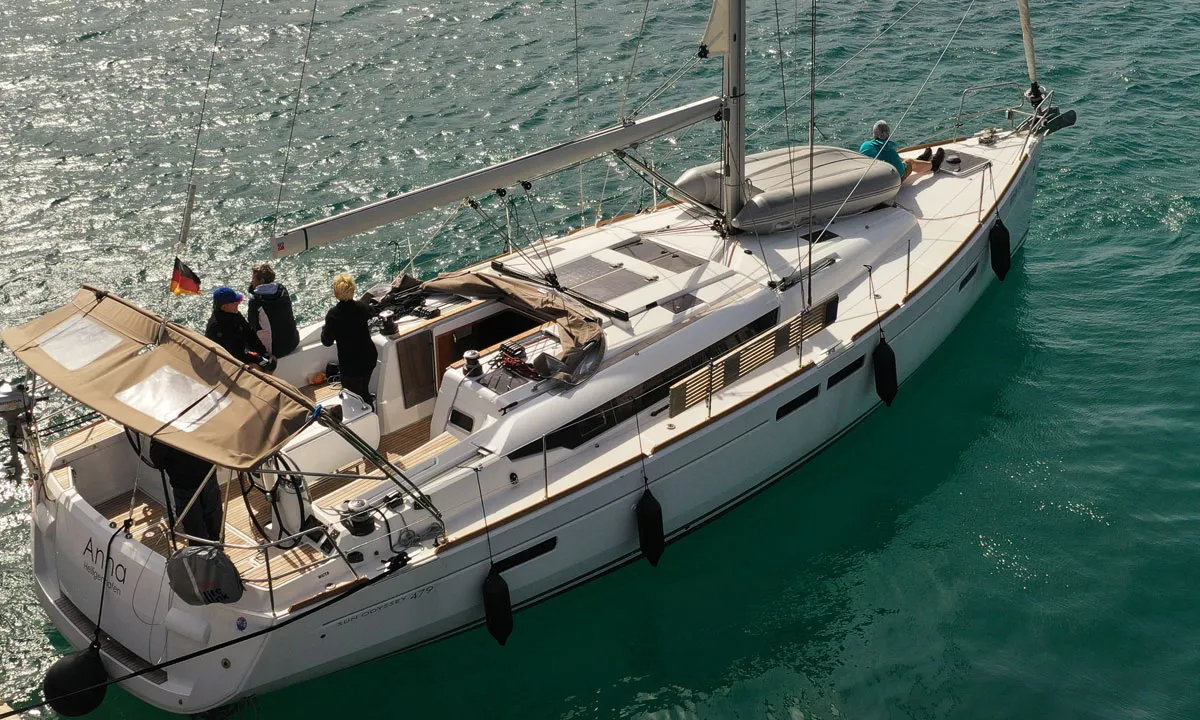 Deck of Anna, a Jeanneau Sun Odyssey 479 sailboat at Općina Rogoznica, Croatia