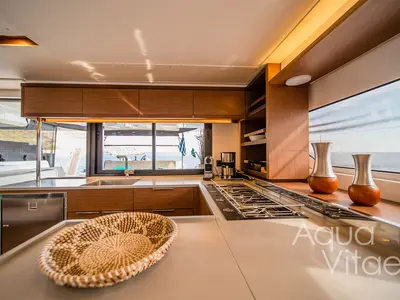 Galley of AQUA VITAE, a Lagoon 46 catamaran at Athens, Greece