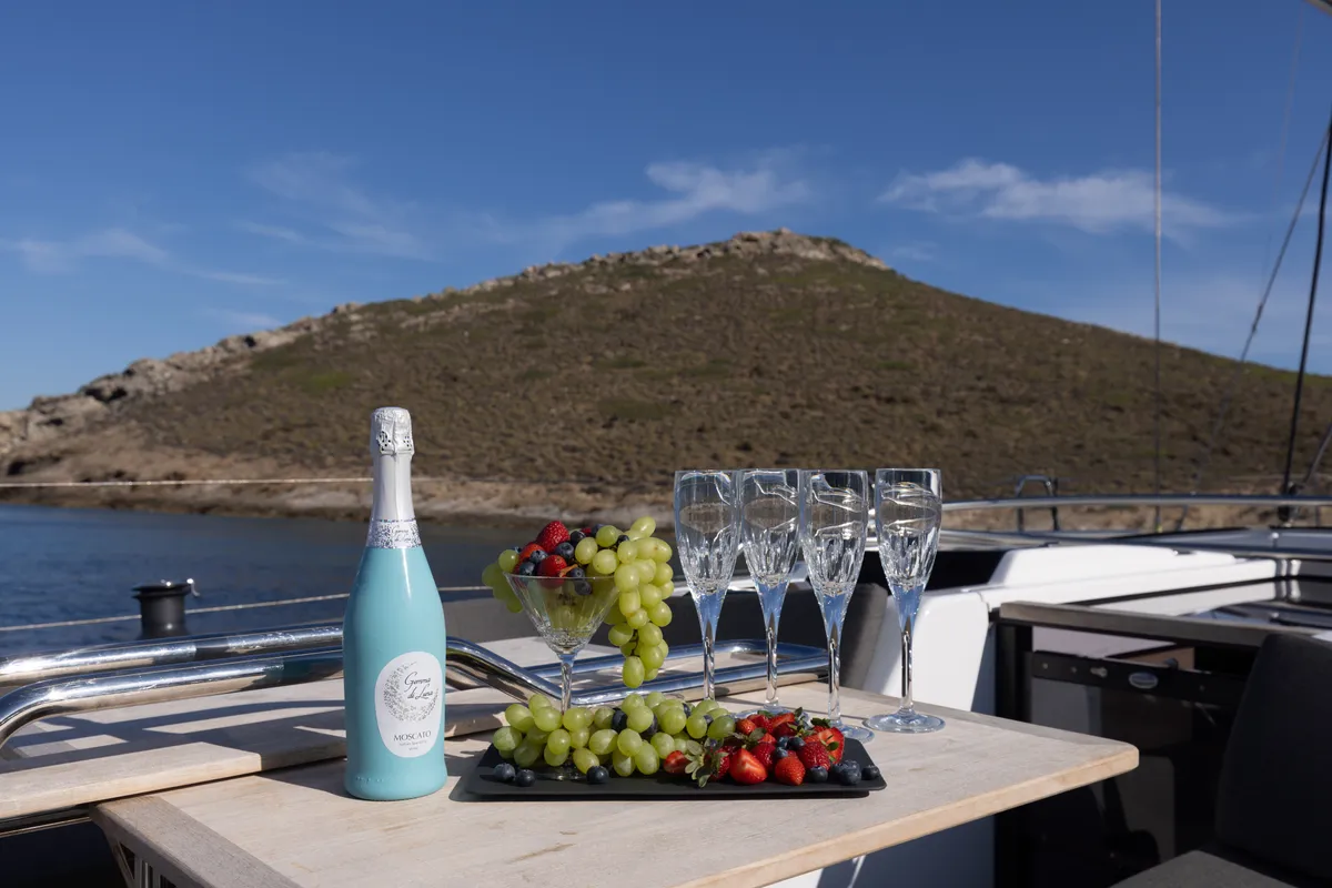 Deck of Kalimera, a Hanse 458 sailboat at Lavreotiki Municipal Unit, Greece